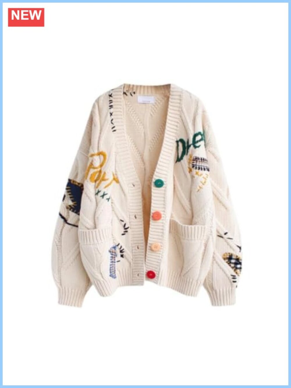 Women's Embroidered Heart Cardigan Button-Down Knit Sweater with Pockets